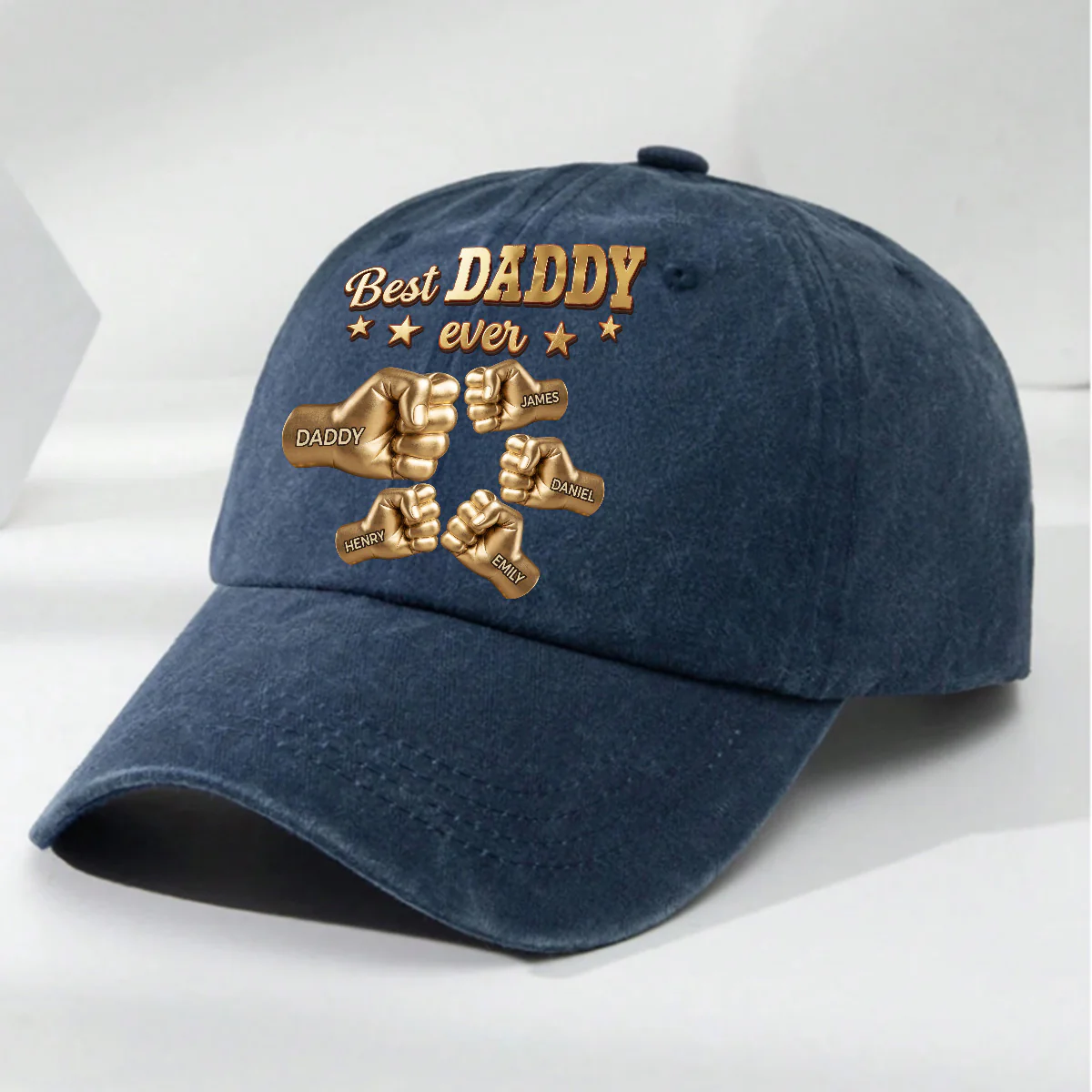 Gold Best Dad - Personalized Custom Vintage Washed Denim Cap - Image 5