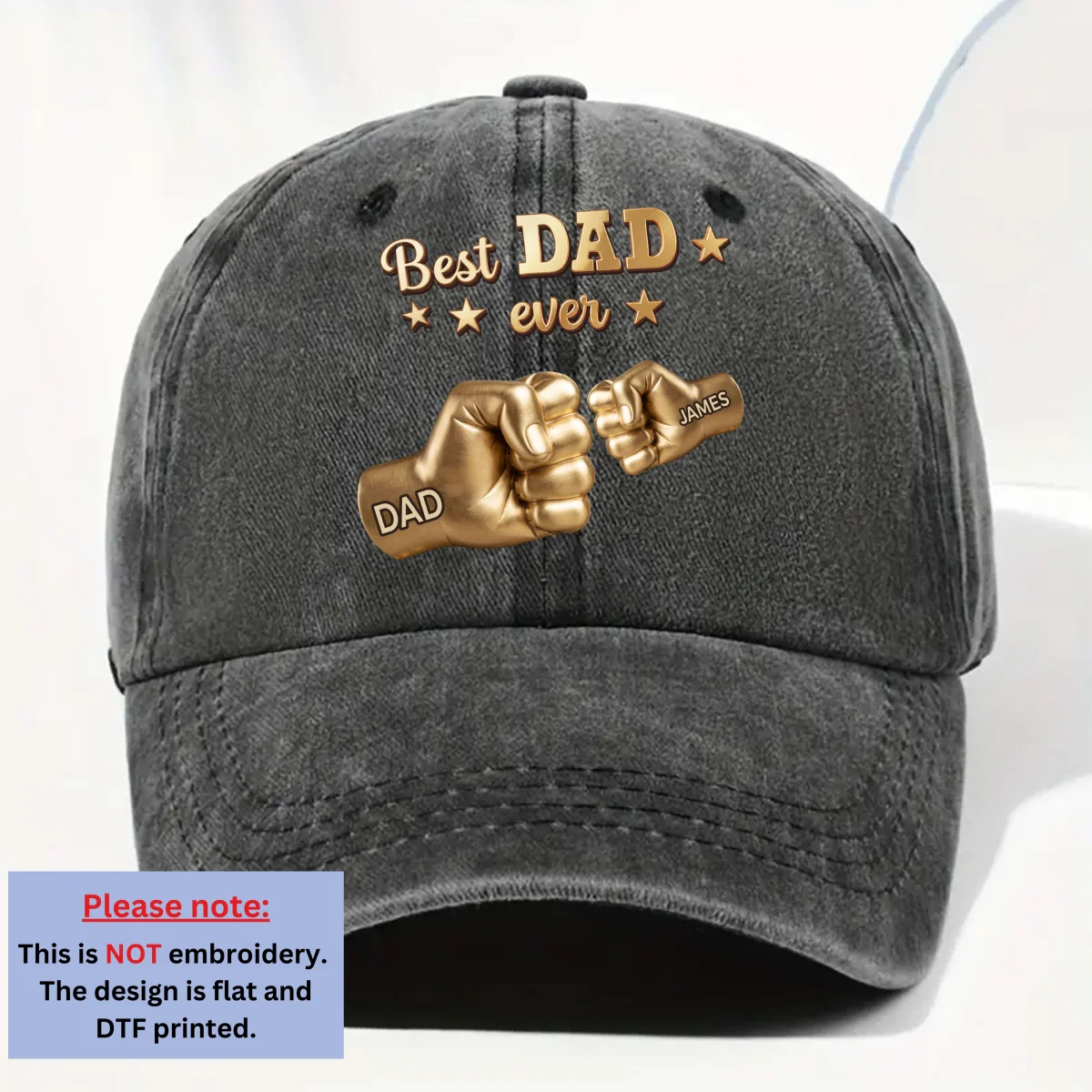 Gold Best Dad - Personalized Custom Vintage Washed Denim Cap - Image 7