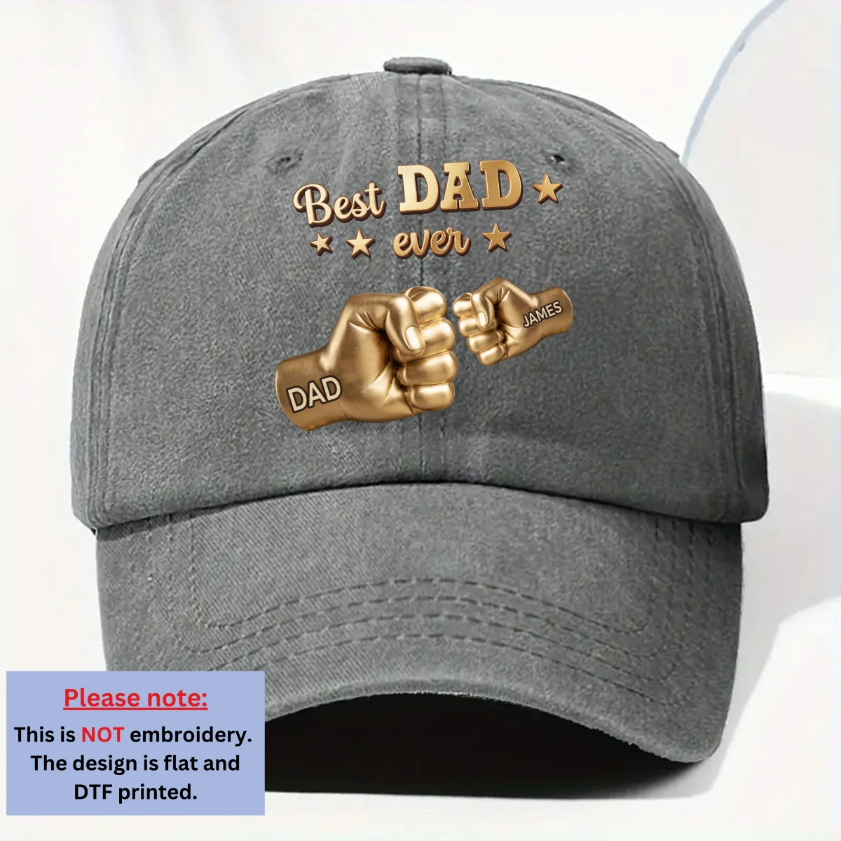Gold Best Dad - Personalized Custom Vintage Washed Denim Cap - Image 8