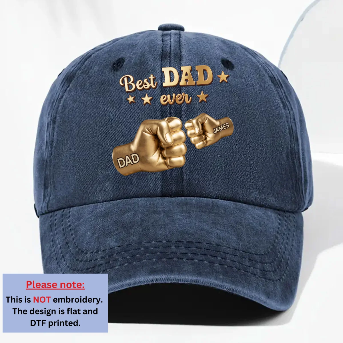 Gold Best Dad - Personalized Custom Vintage Washed Denim Cap - Image 9