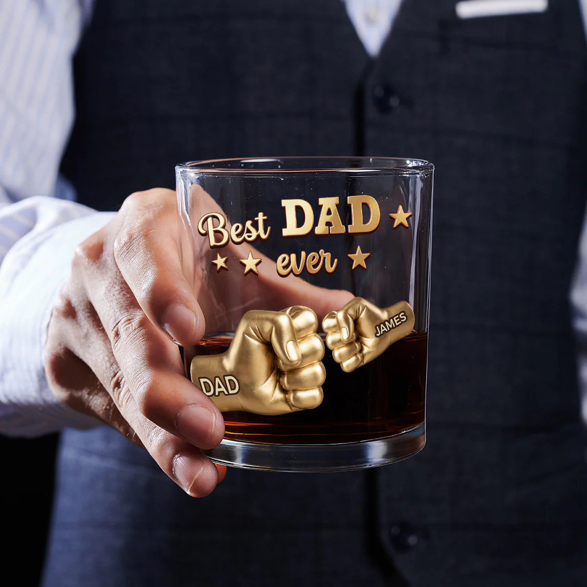 Gold Best Dad - Personalized Custom Whiskey Glass - Image 5