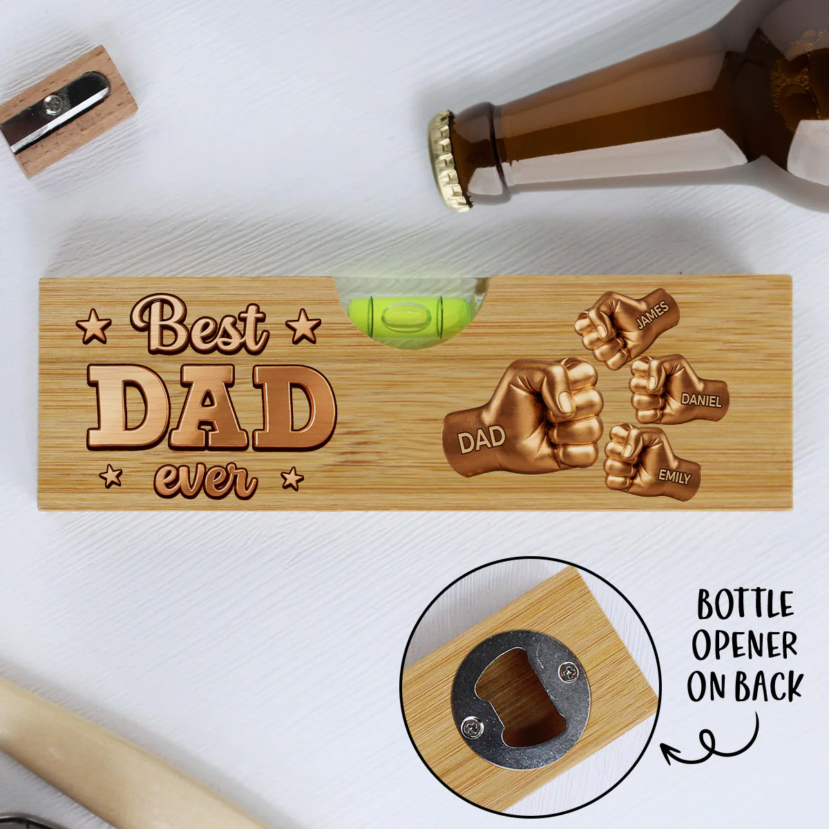 Gold Best Dad - Personalized Custom Wooden Spirit Level Bottle Opener