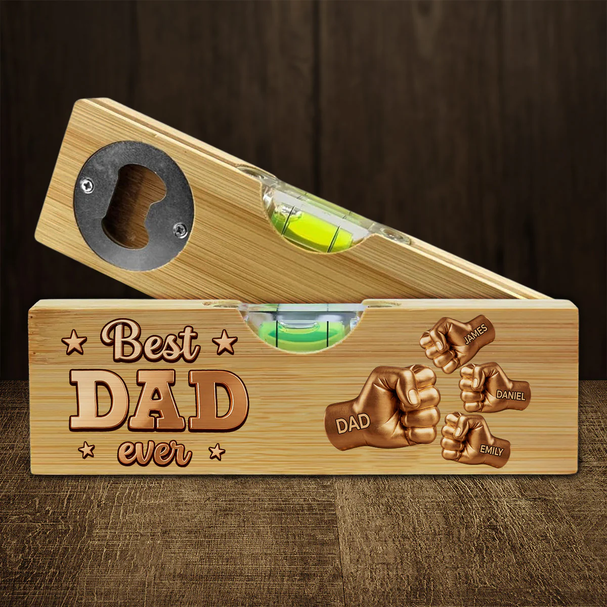 Gold Best Dad - Personalized Custom Wooden Spirit Level Bottle Opener - Image 2