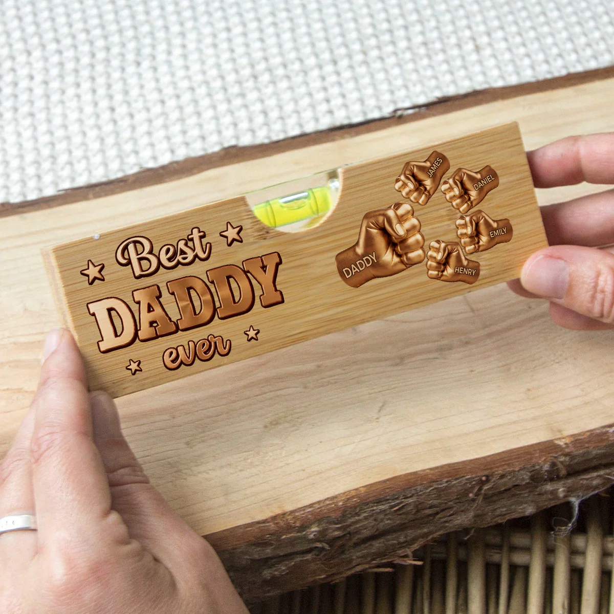 Gold Best Dad - Personalized Custom Wooden Spirit Level Bottle Opener - Image 3