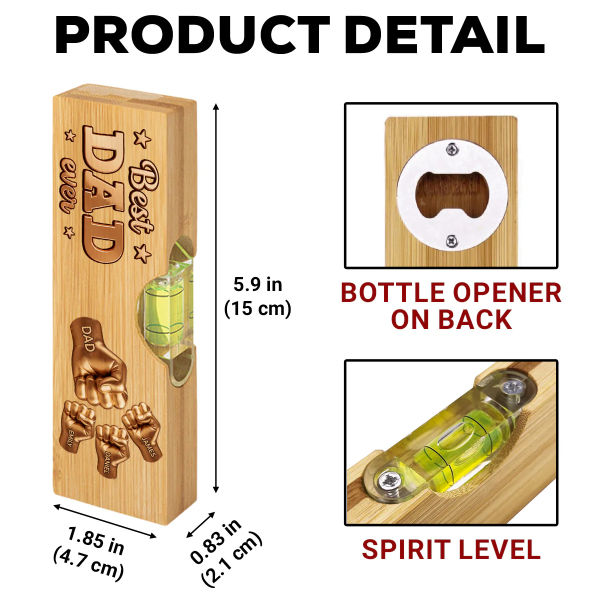 Gold Best Dad - Personalized Custom Wooden Spirit Level Bottle Opener - Image 5