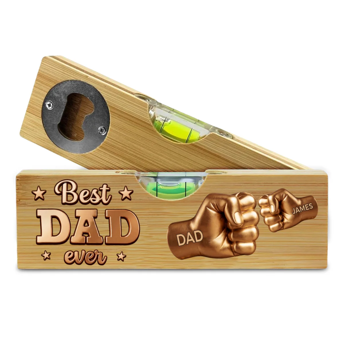Gold Best Dad - Personalized Custom Wooden Spirit Level Bottle Opener - Image 6