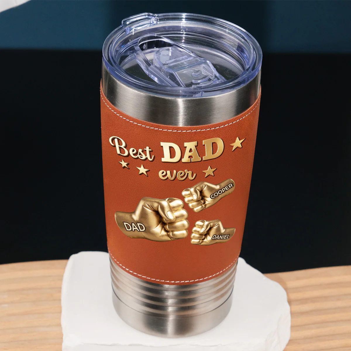 Gold Best Dad Ver Paw 2 - Personalized Custom Leather Tumbler - Image 5