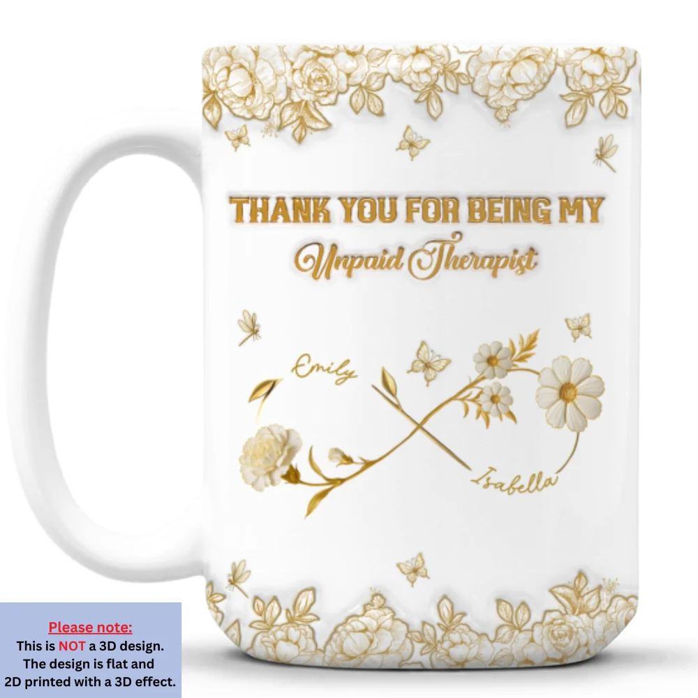 Gold Flower Bestie - Personalized Custom 3D Inflated Effect Coffee Mug - Image 9