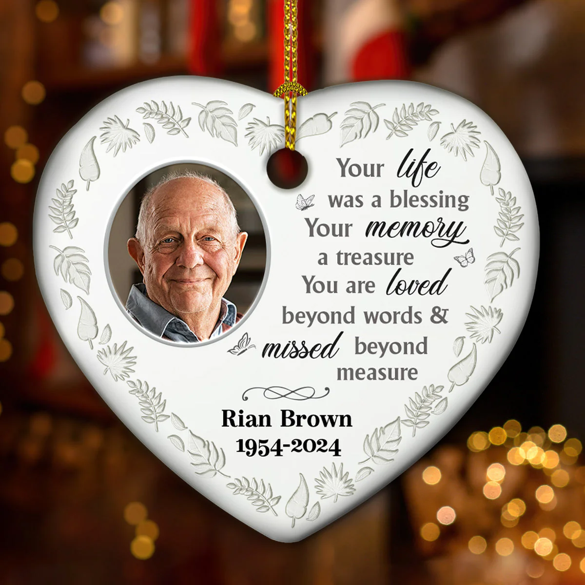 Gone Yet Not Forgotten - Personalized Custom Heart Ceramic Ornament - Image 4