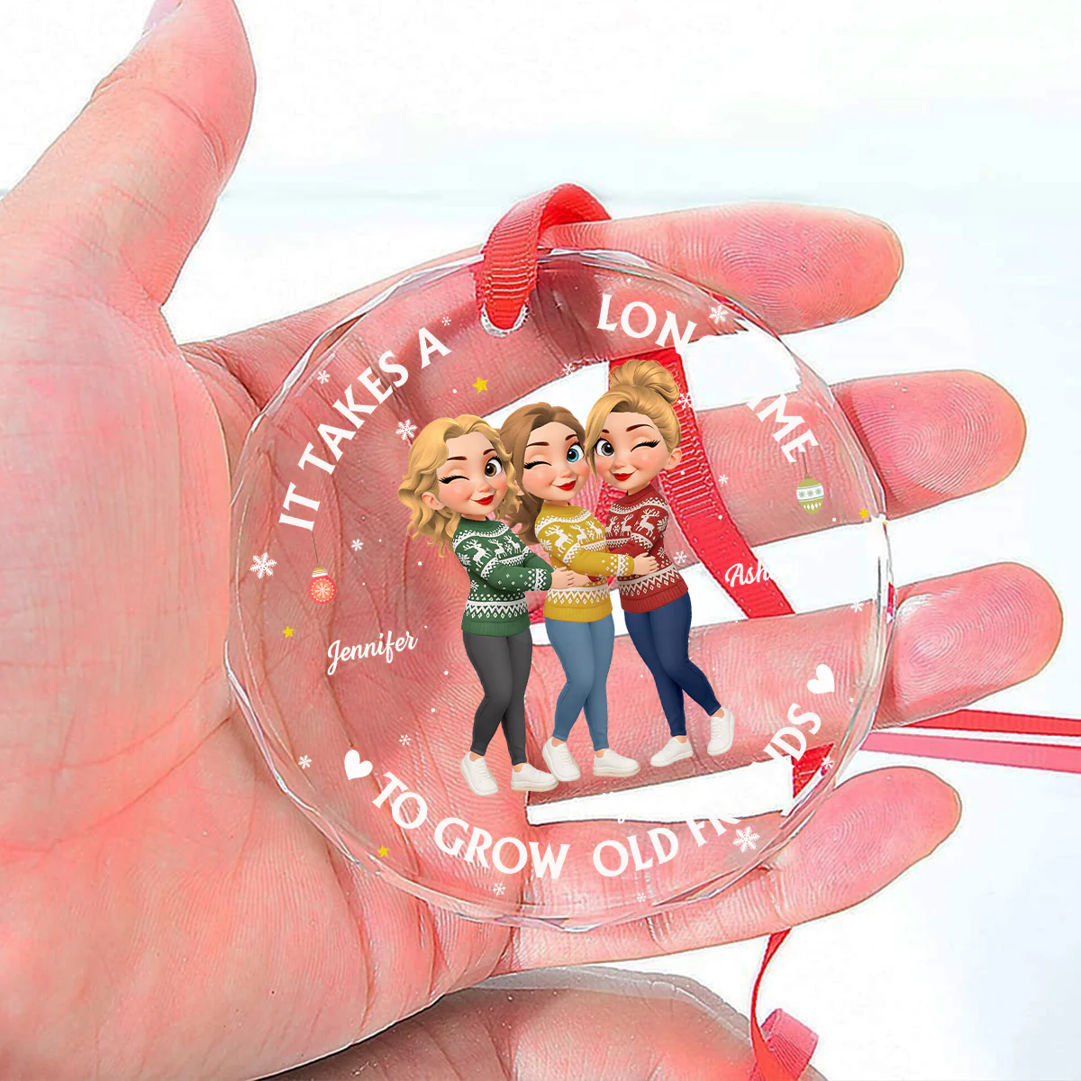 Good Friends Age Like Wine - Personalized Custom Glass Ornament - Image 5