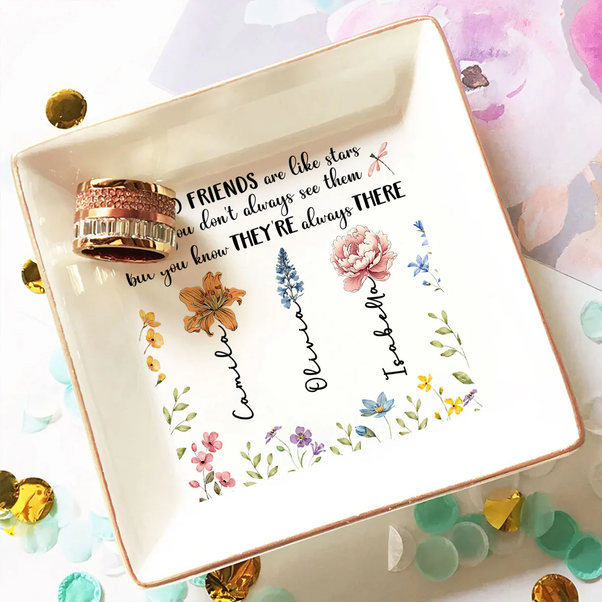 Good Friends Are Like Stars - Personalized Custom Jewelry Dish - Image 3