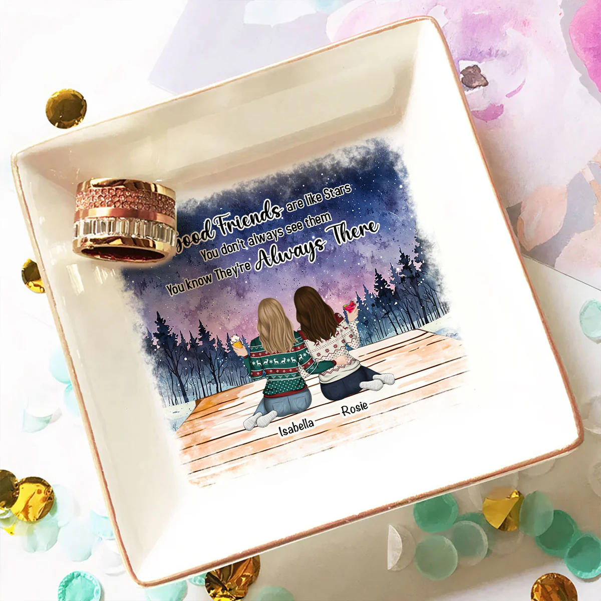 Good Friends Are Like Stars - Personalized Custom Jewelry Dish - Image 3
