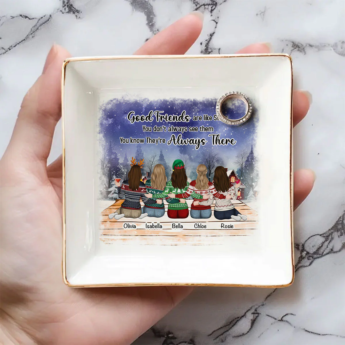 Good Friends Are Like Stars - Personalized Custom Jewelry Dish - Image 5