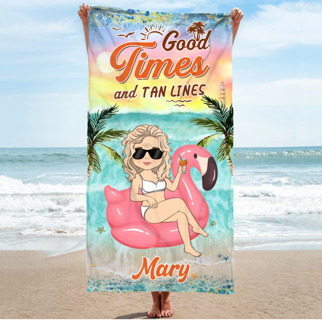 Good Times And Tan Lines - Personalized Custom Beach Towel - Image 5