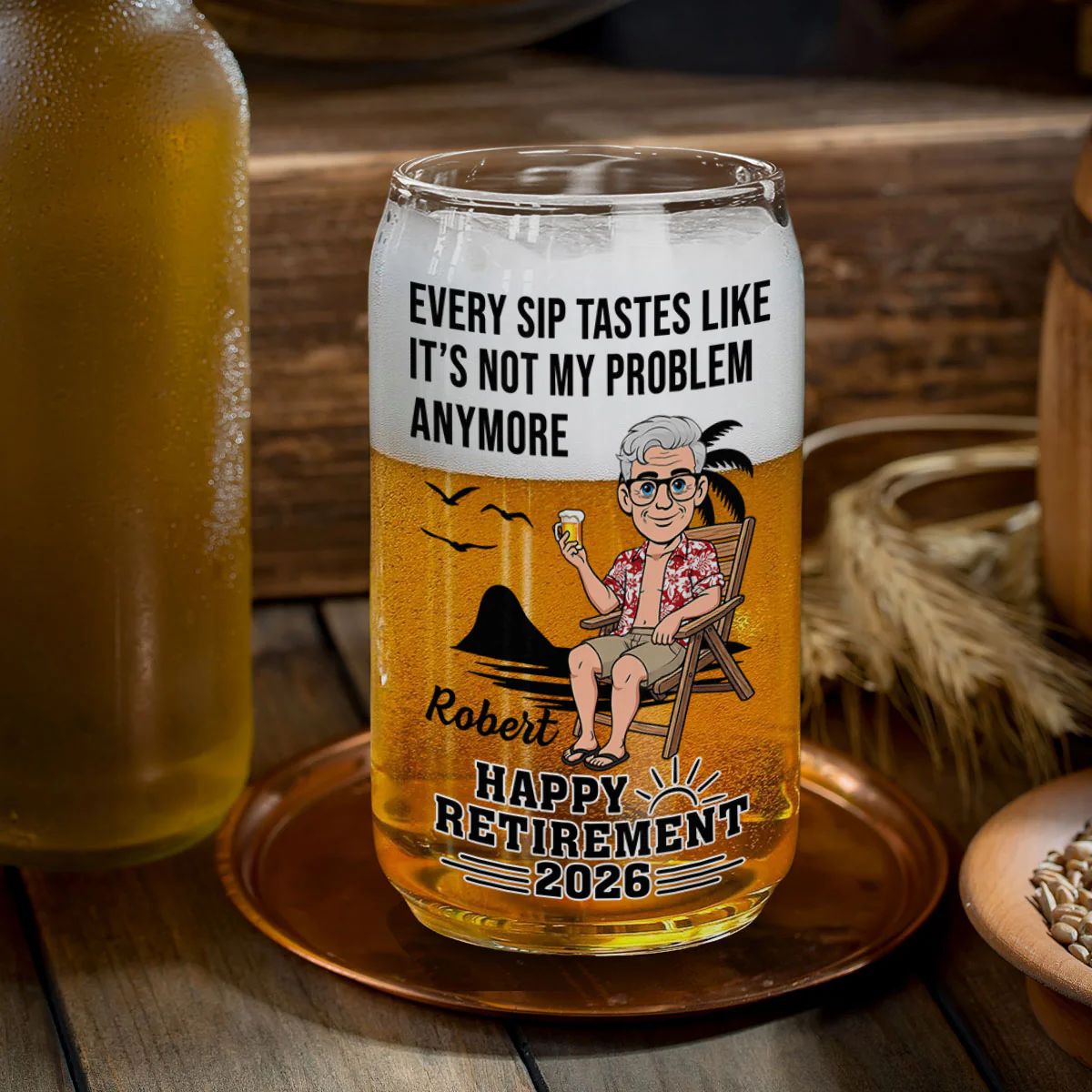  Goodbye Stress Hello Beer - Personalized Custom Beer Can Glass - Image 2