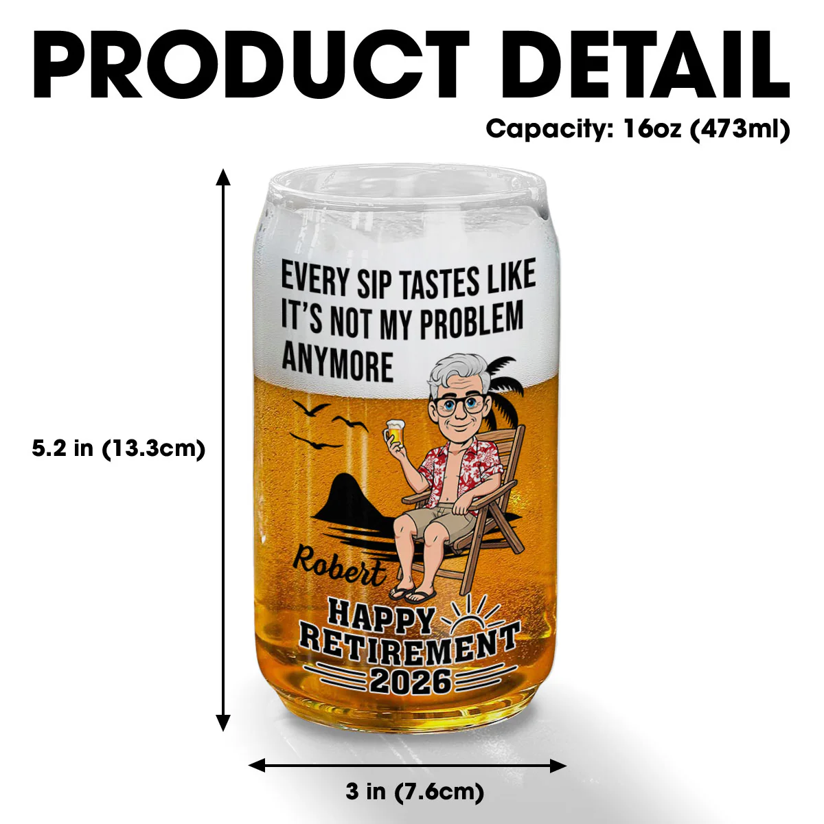  Goodbye Stress Hello Beer - Personalized Custom Beer Can Glass - Image 6