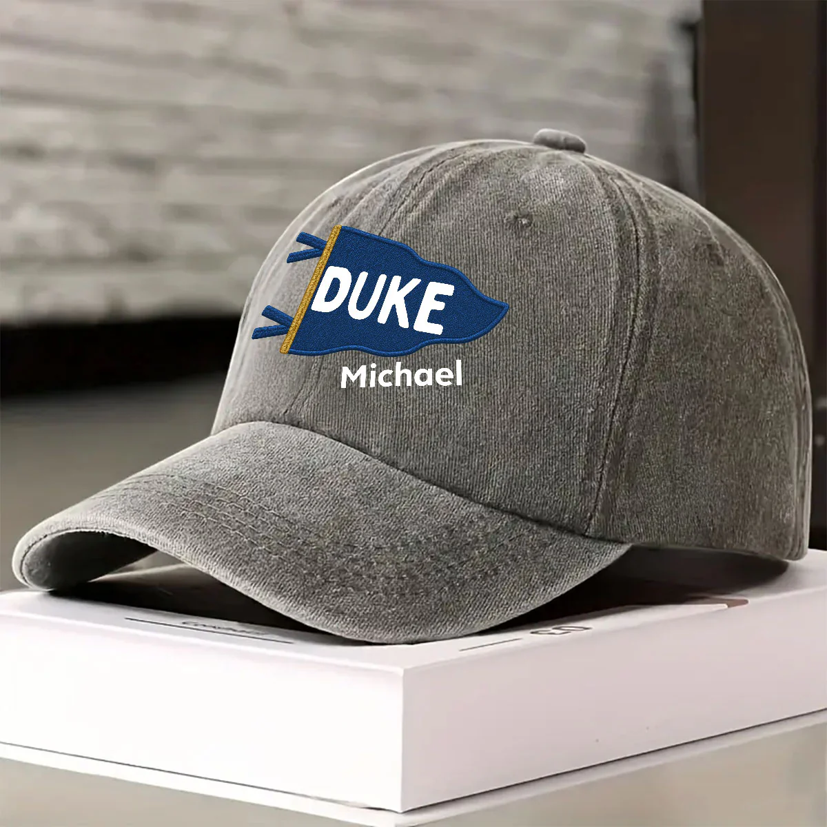 Grad Mood Pennant Flag - Personalized Custom Vintage Washed Denim Cap - Image 2