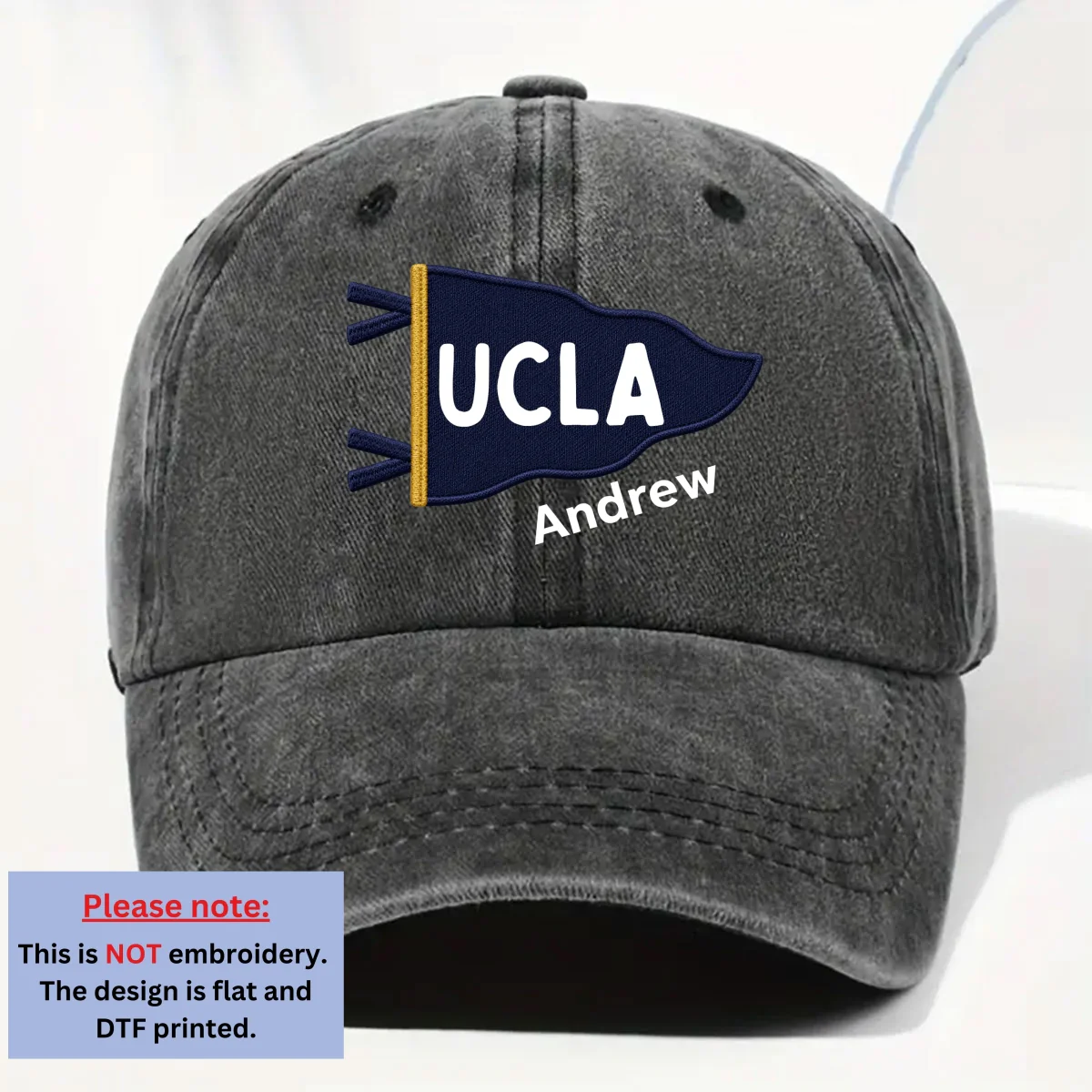 Grad Mood Pennant Flag - Personalized Custom Vintage Washed Denim Cap - Image 6
