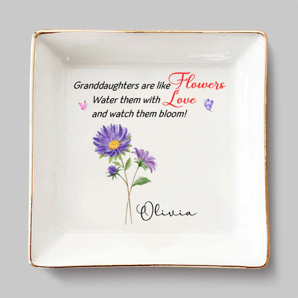 Granddaughters Are Like Flowers - Personalized Custom Jewelry Dish - Image 6