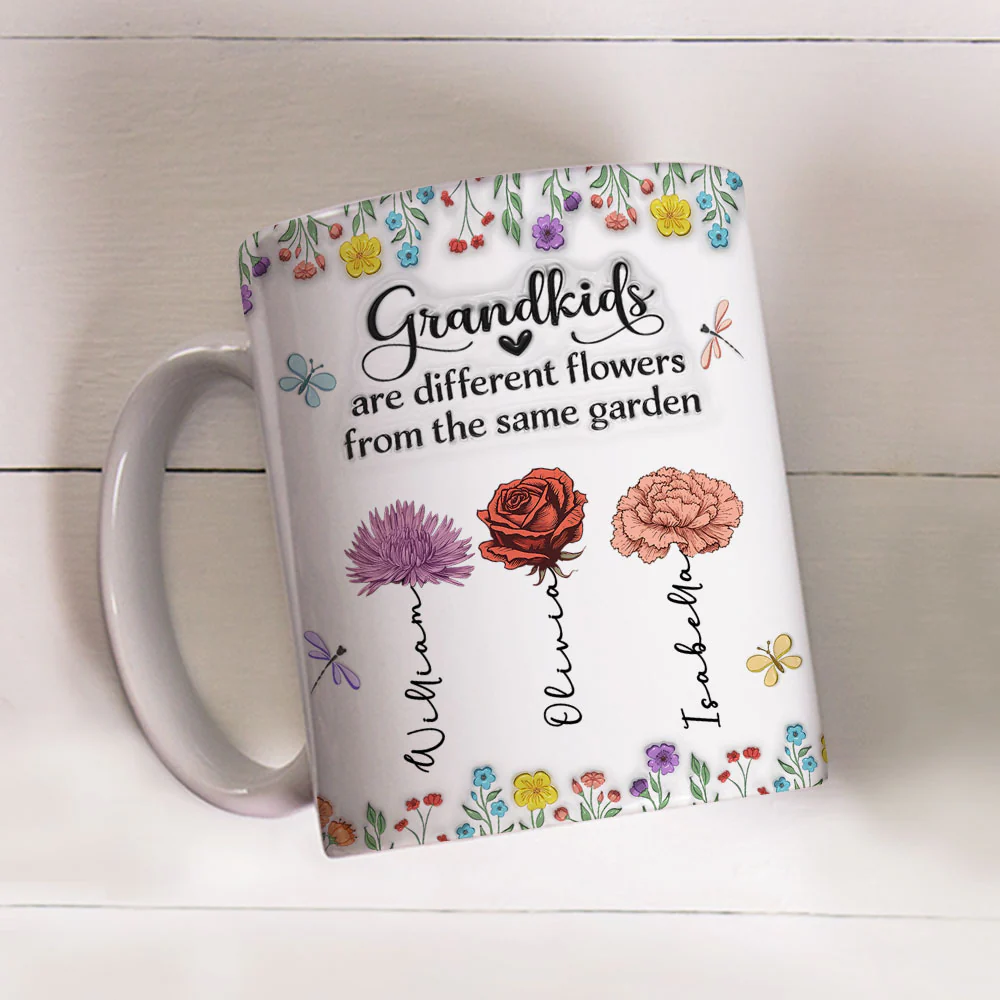 Grandkids Are Different Flowers - Personalized Custom 3D Inflated Effect Coffee Mug - Image 3