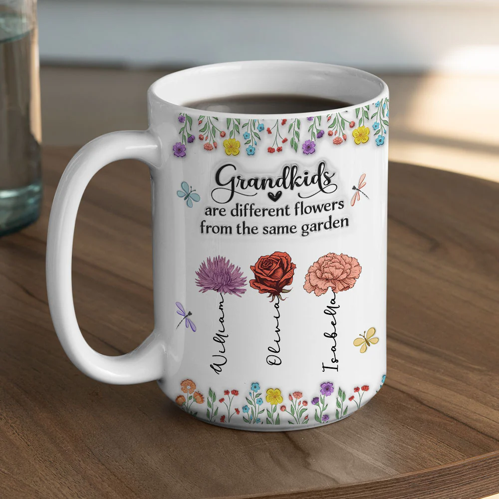 Grandkids Are Different Flowers - Personalized Custom 3D Inflated Effect Coffee Mug - Image 6