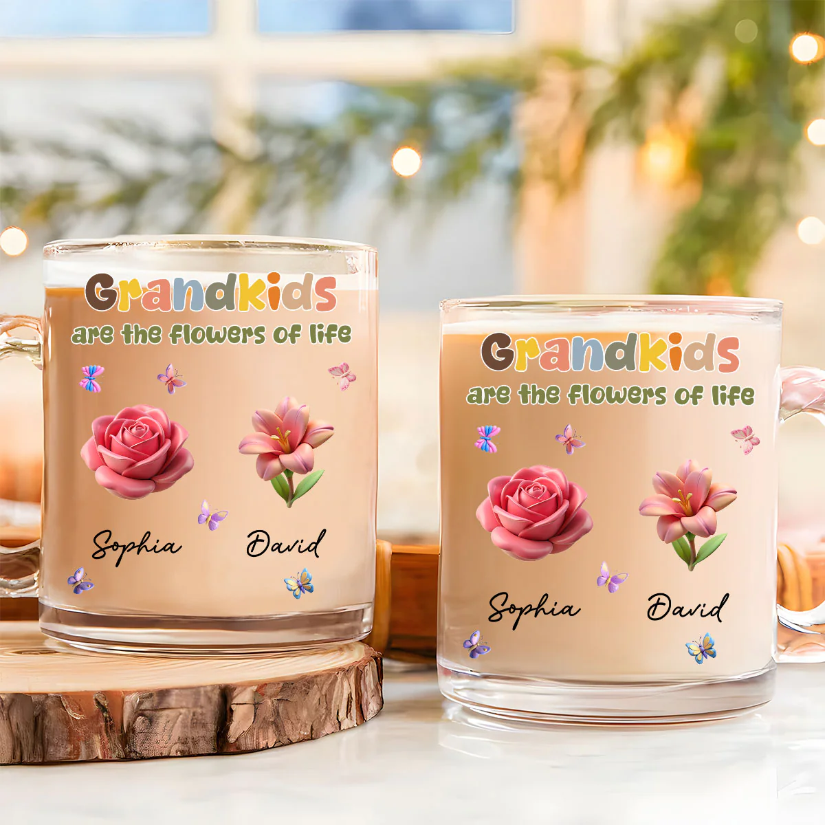 Grandkids Are The Flowers Of Life - Personalized Custom Glass Mug - Image 2