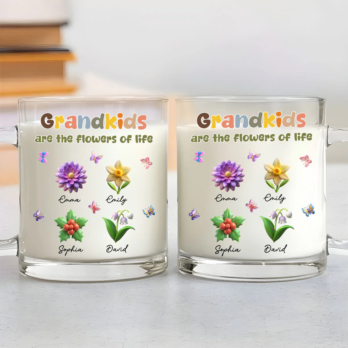 Grandkids Are The Flowers Of Life - Personalized Custom Glass Mug - Image 3
