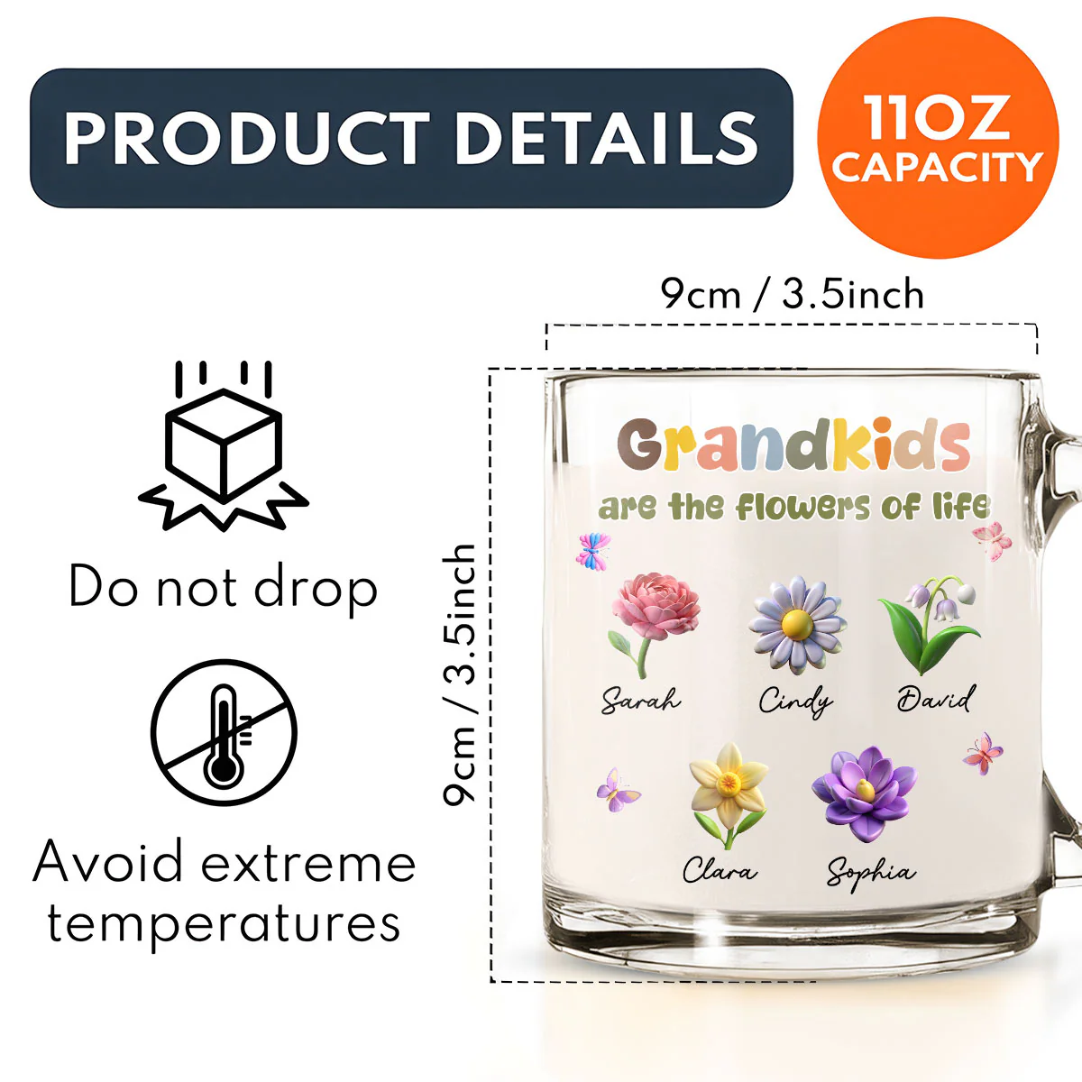 Grandkids Are The Flowers Of Life - Personalized Custom Glass Mug - Image 5