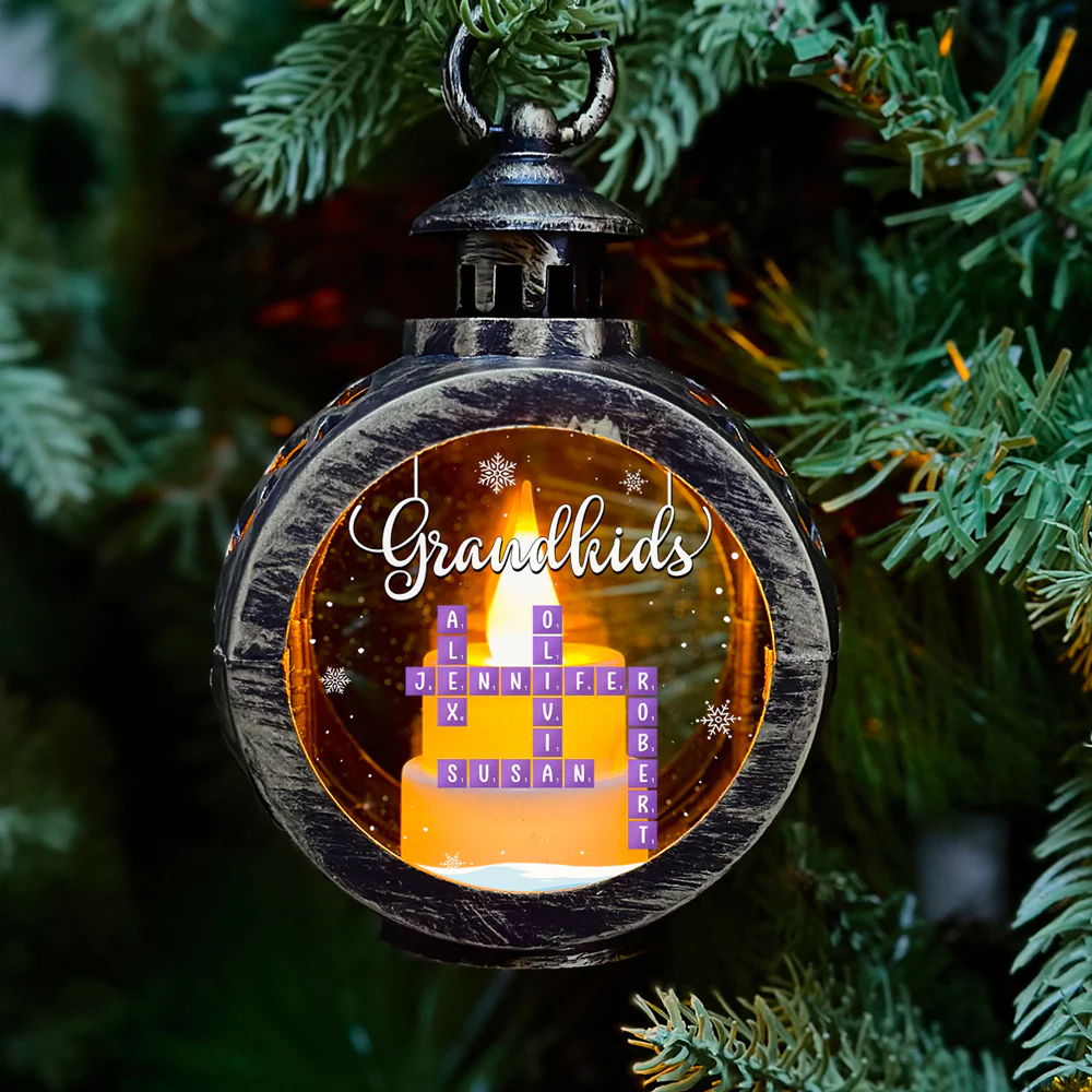 Grandkids Crossword Christmas - Personalized Custom Christmas Lantern - Image 2