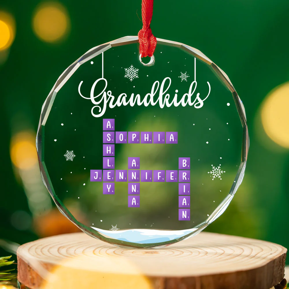 Grandkids Crossword Christmas - Personalized Custom Glass Ornament - Image 2
