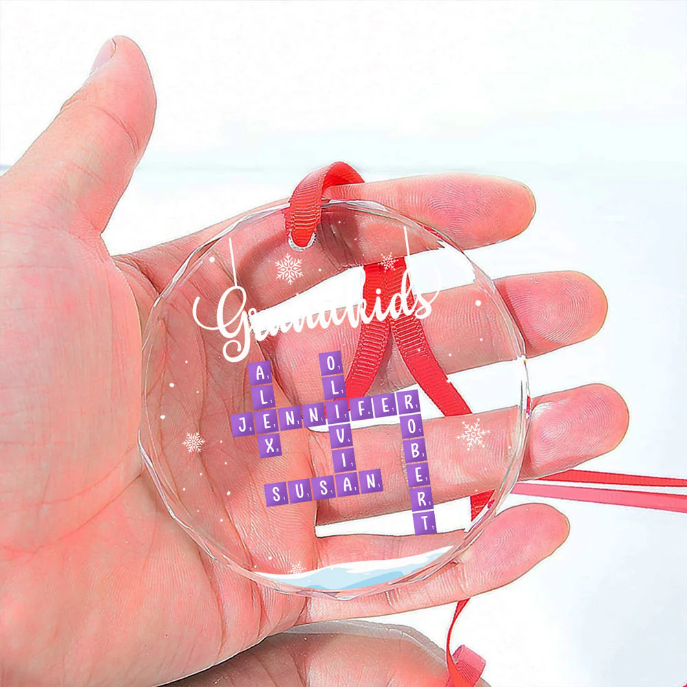 Grandkids Crossword Christmas - Personalized Custom Glass Ornament - Image 4