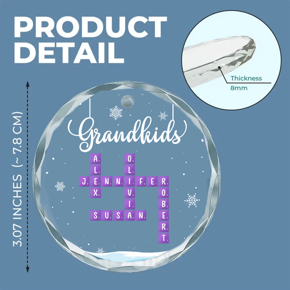 Grandkids Crossword Christmas - Personalized Custom Glass Ornament - Image 5