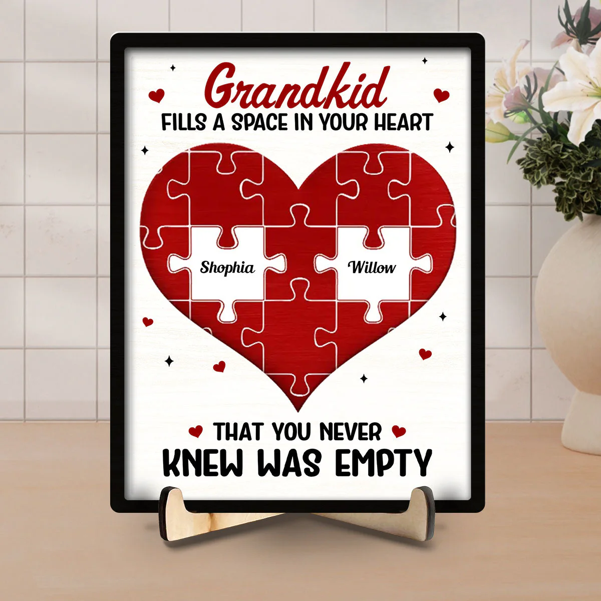 Grandkids Fill A Space In Your Heart - Personalized Wooden Plaque - Image 4