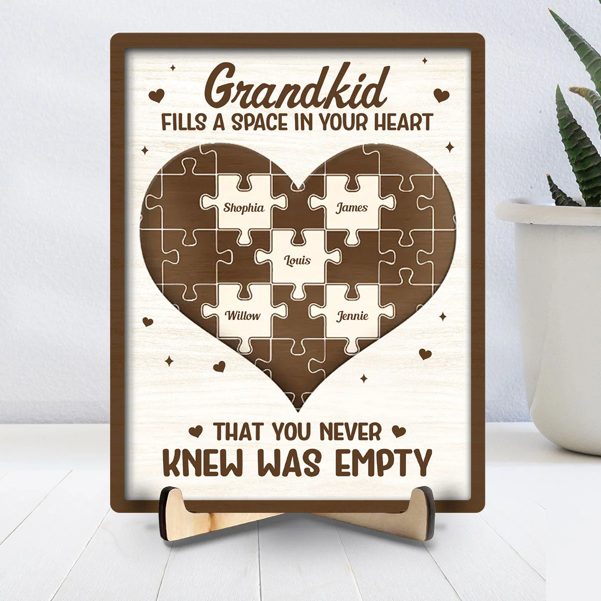 Grandkids Fill A Space In Your Heart - Personalized Wooden Plaque - Image 5