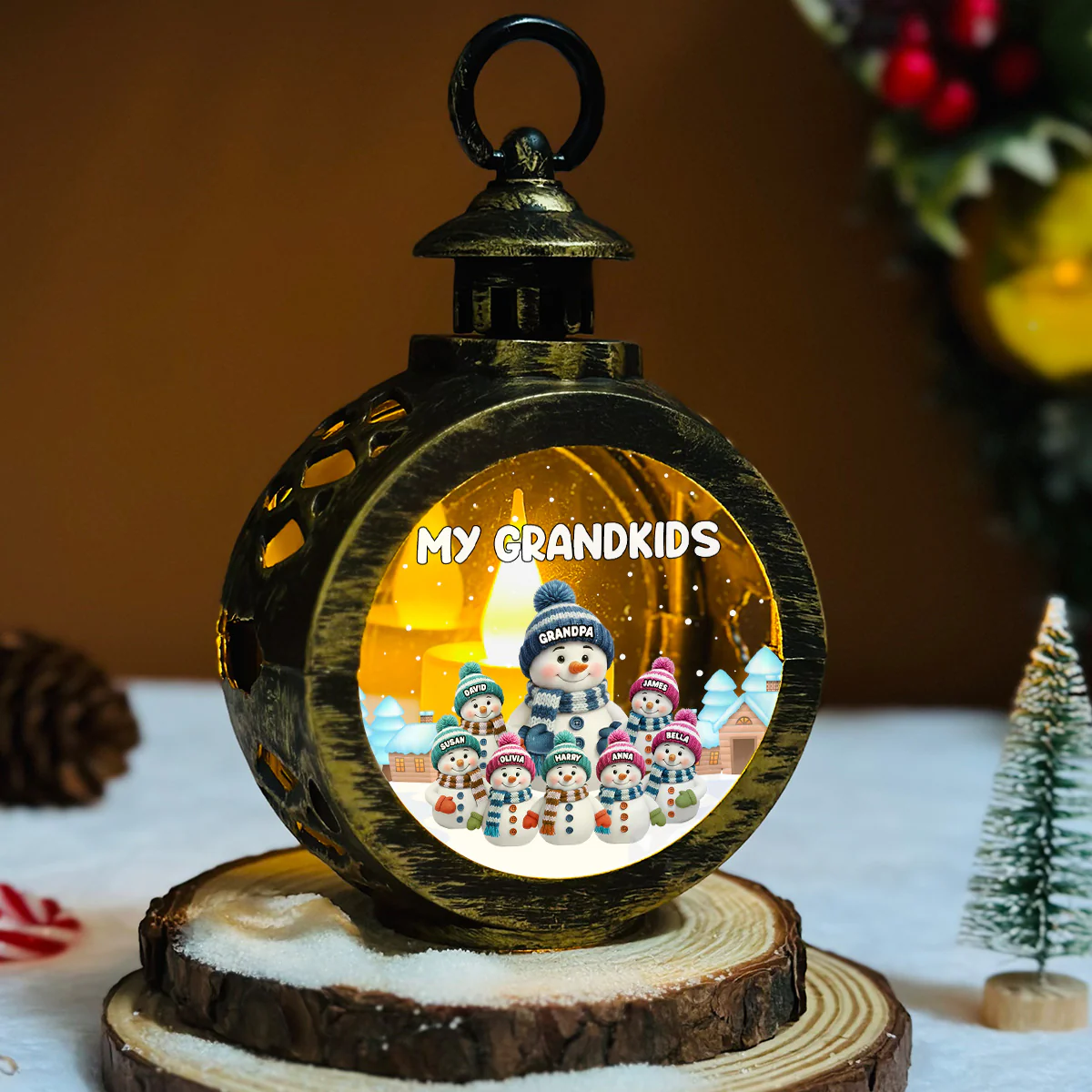 Grandkids Knitting - Personalized Custom Christmas Lantern - Image 5