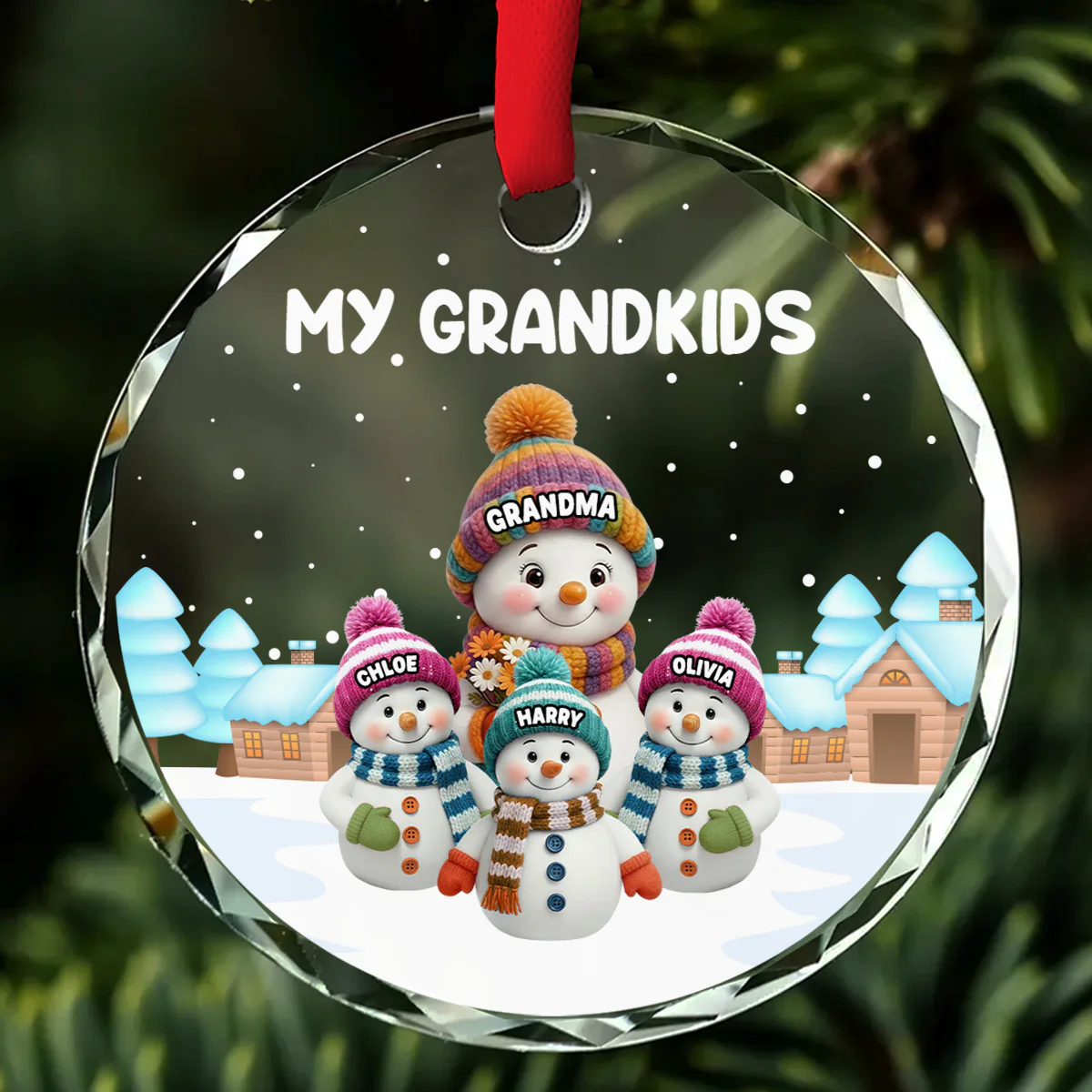 Grandkids Knitting - Personalized Custom Glass Ornament