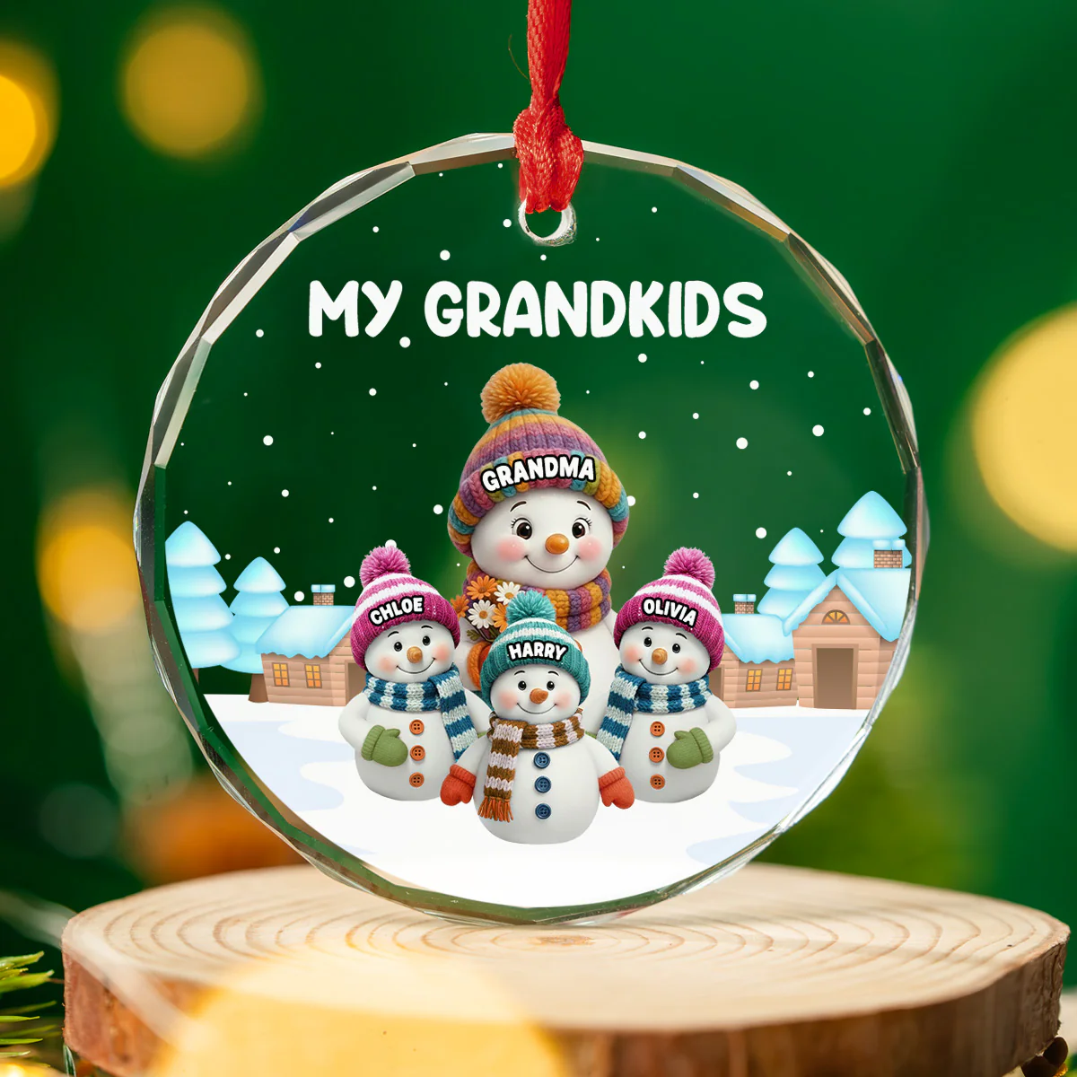 Grandkids Knitting - Personalized Custom Glass Ornament - Image 3