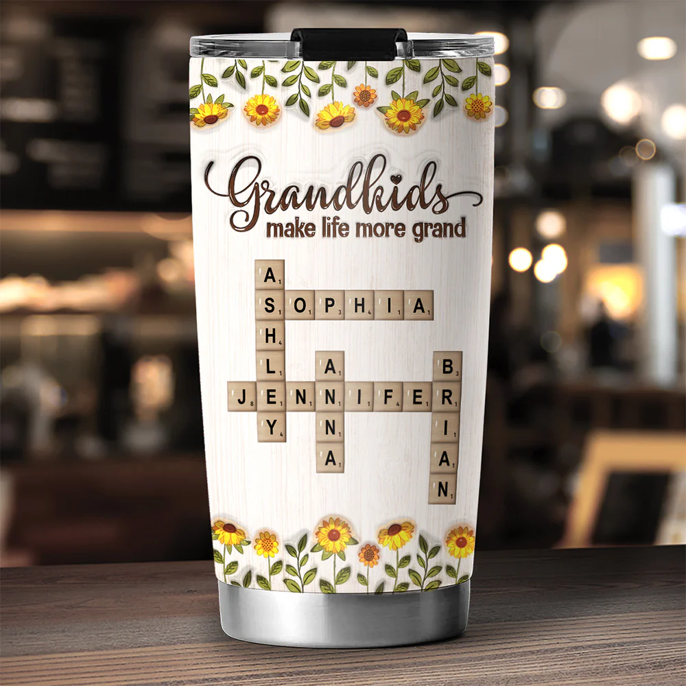 Grandkids Make Life Filled With Love Crossword - Personalized Custom 3D Inflated Effect Tumbler - Image 2