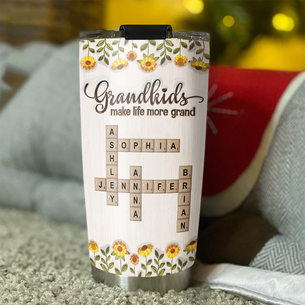 Grandkids Make Life Filled With Love Crossword - Personalized Custom 3D Inflated Effect Tumbler - Image 4