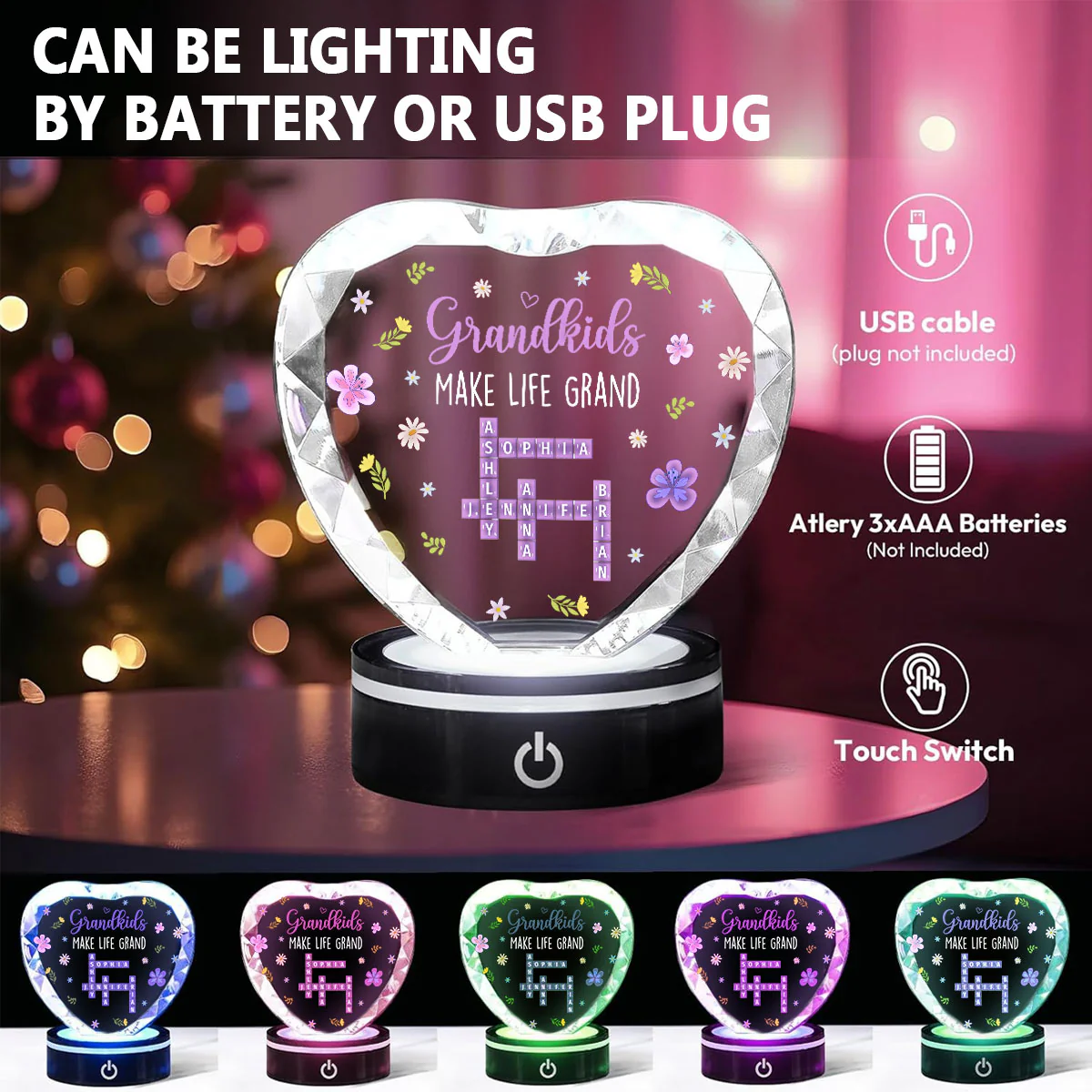 Grandkids Make Life Grand Crossword - Personalized Custom Crystal Led Light - Image 7