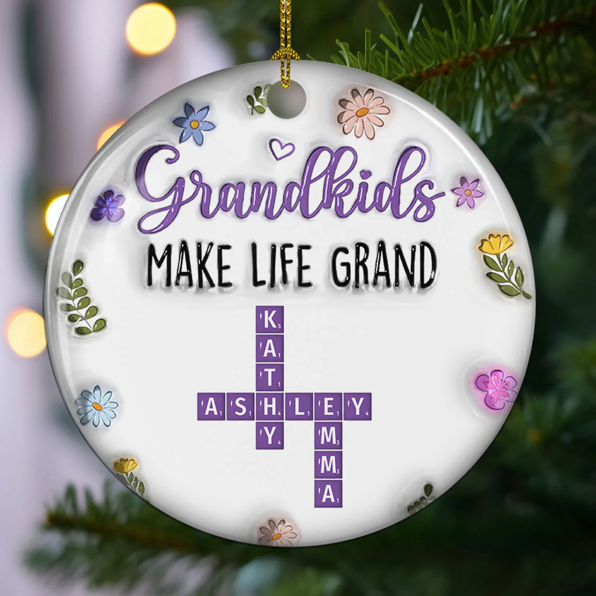 Grandkids Make Life Grand Crossword Puzzle - Personalized Custom 3D Inflated Effect Ceramic Ornament - Image 3