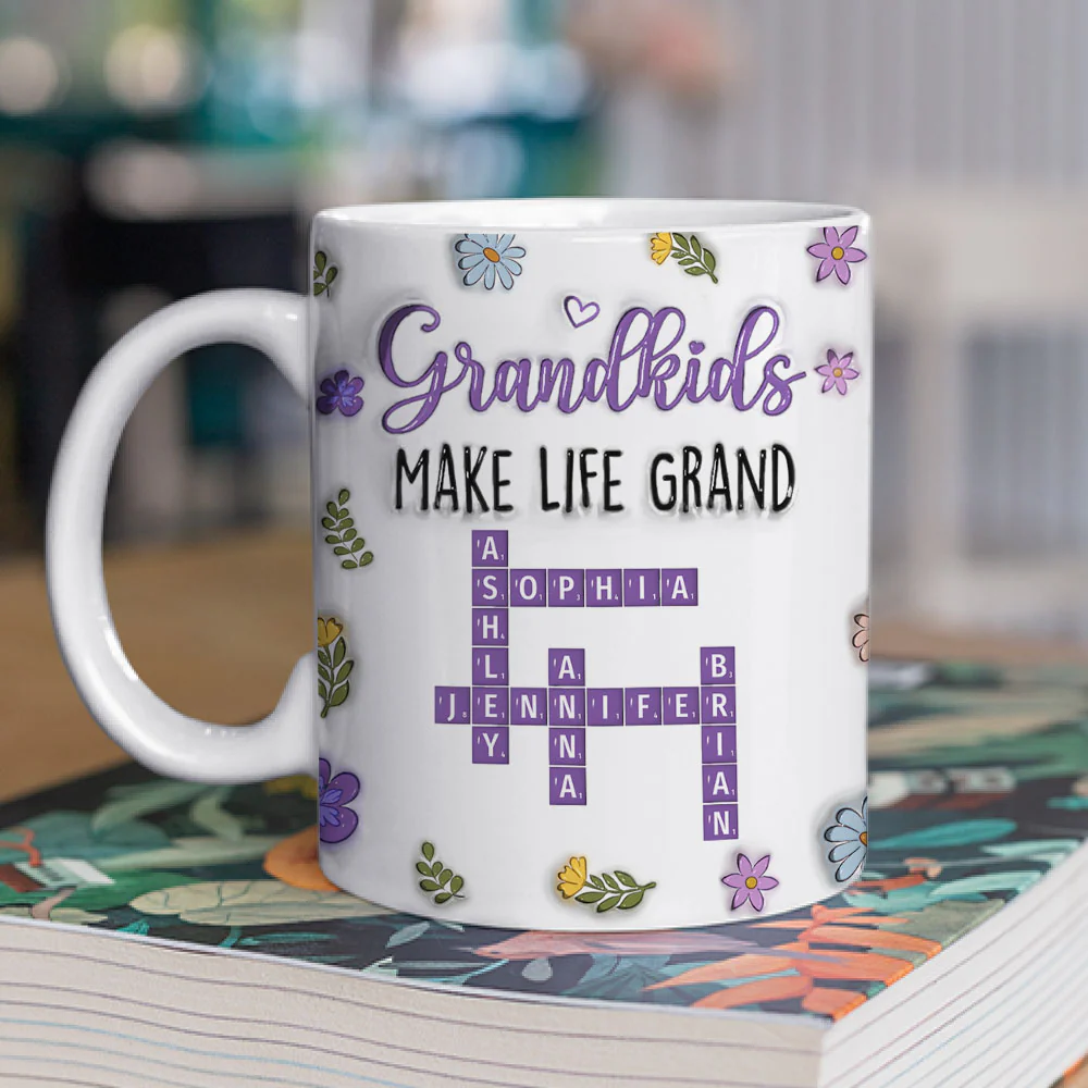 Grandkids Make Life Grand Crossword Puzzle - Personalized Custom 3D Inflated Effect Mug - Image 2