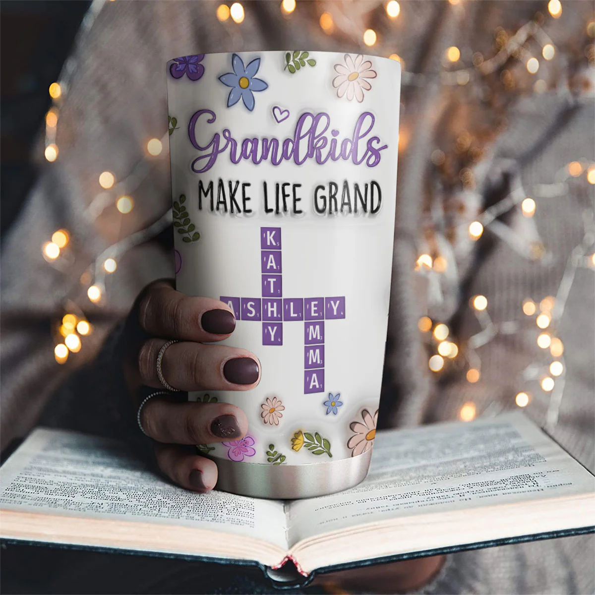 Grandkids Make Life Grand Crossword Puzzle - Personalized Custom 3D Inflated Effect Tumbler - Image 2