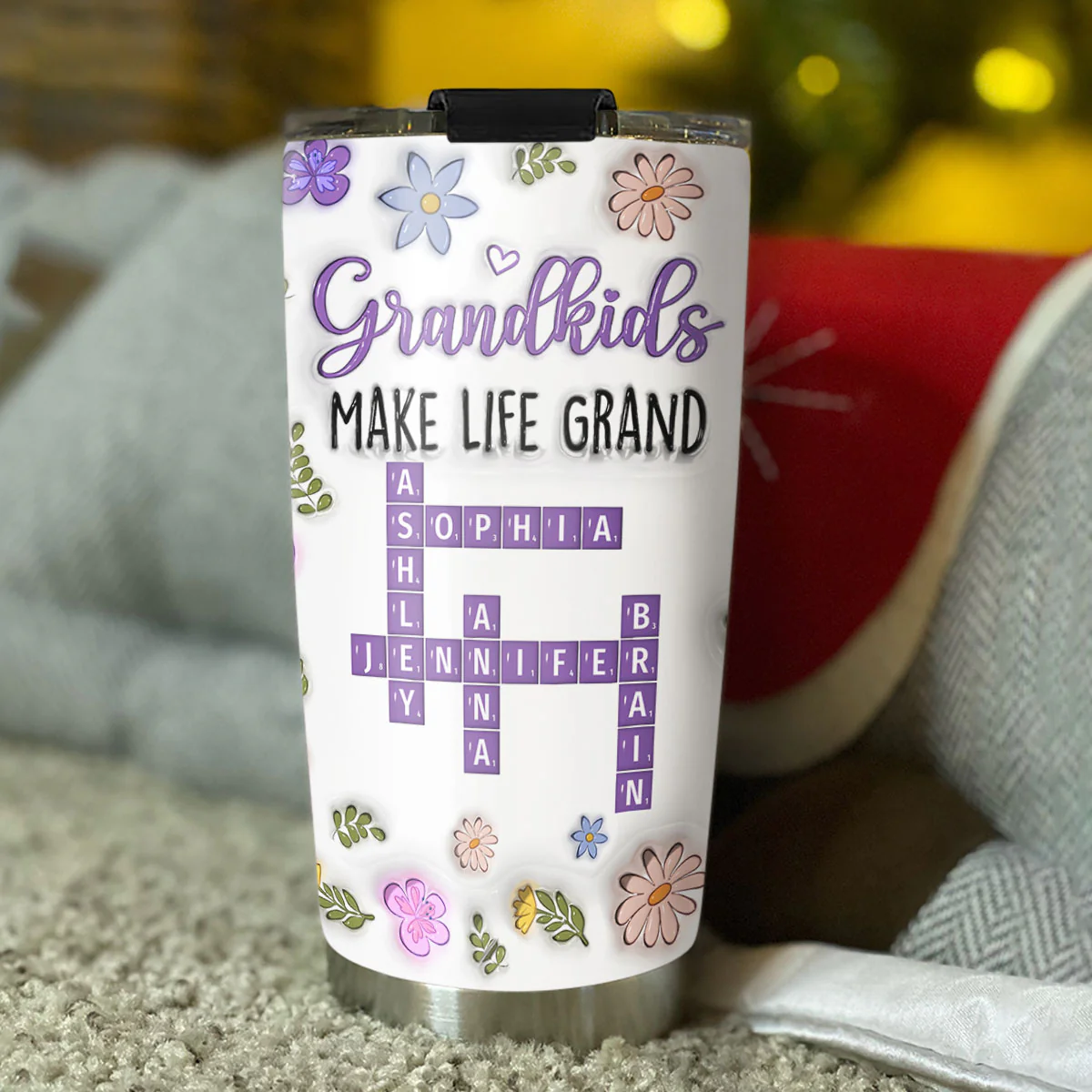Grandkids Make Life Grand Crossword Puzzle - Personalized Custom 3D Inflated Effect Tumbler - Image 3