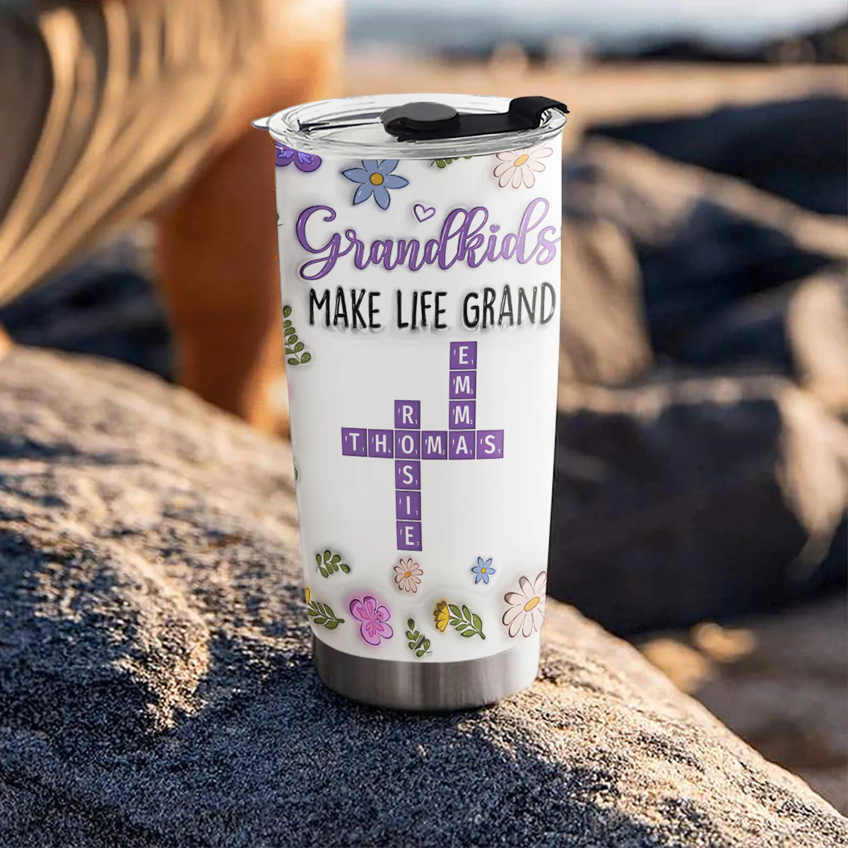 Grandkids Make Life Grand Crossword Puzzle - Personalized Custom 3D Inflated Effect Tumbler - Image 4