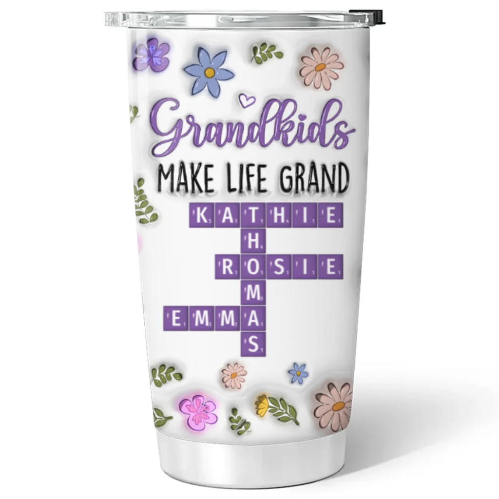Grandkids Make Life Grand Crossword Puzzle - Personalized Custom 3D Inflated Effect Tumbler - Image 5