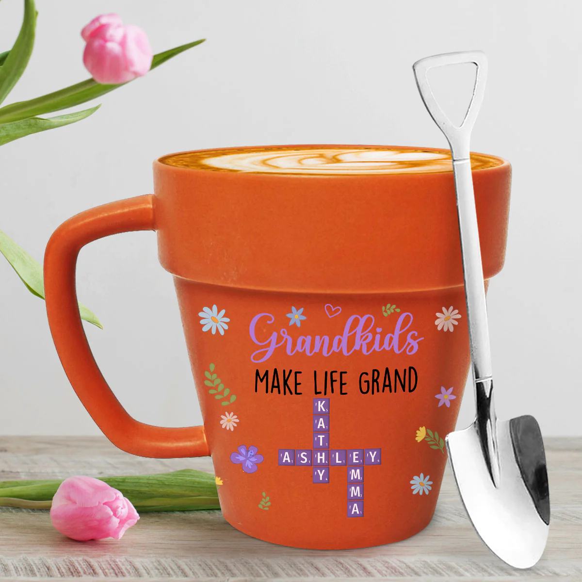 Grandkids Make Life Grand Crossword Puzzle - Personalized Custom Plant Pot Mug - Image 4