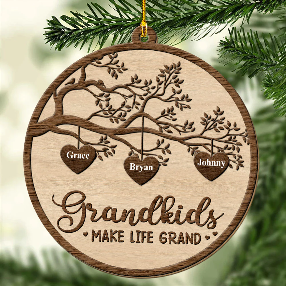 Grandkids Make Life Grand - Personalized Custom Wood Ornament - Image 4