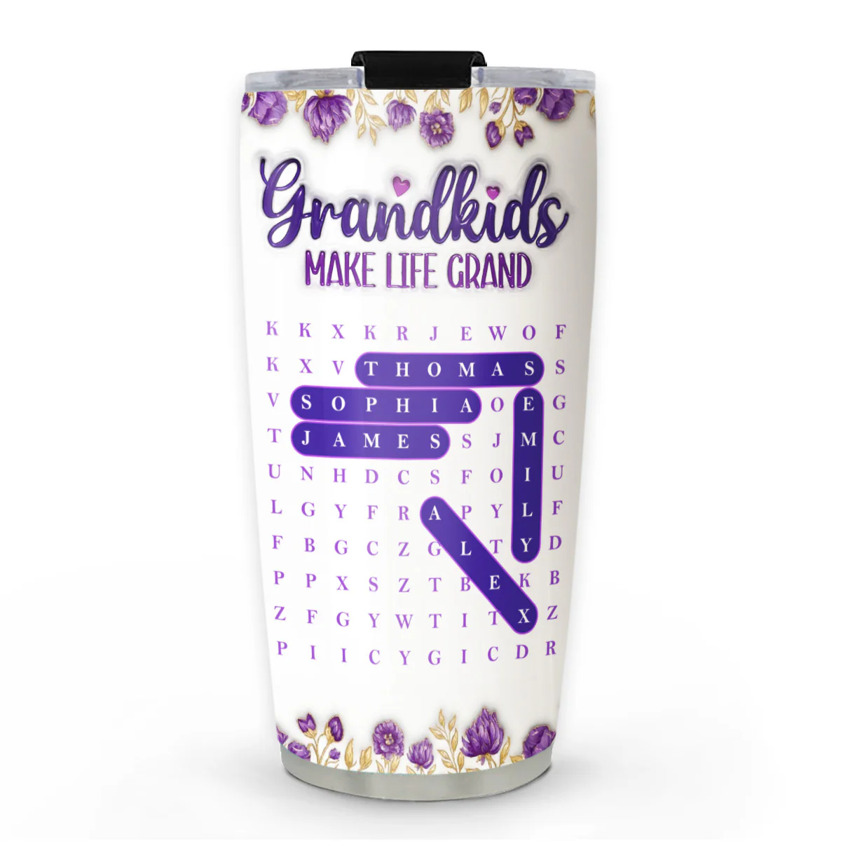 Grandkids Make Life Grand Word Search Puzzle - Personalized Custom 3D Inflated Effect Tumbler