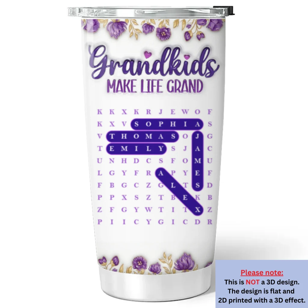Grandkids Make Life Grand Word Search Puzzle - Personalized Custom 3D Inflated Effect Tumbler - Image 5